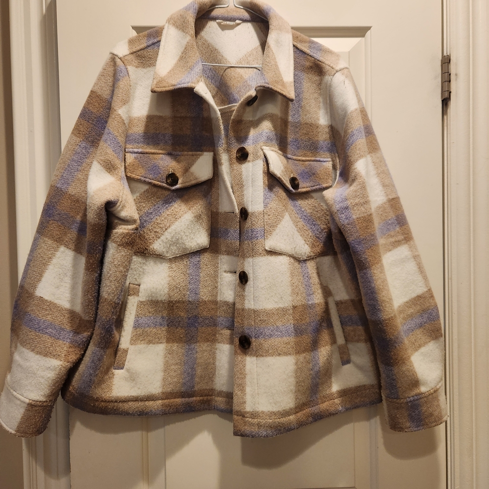 Penningtons Plaid Utility Jacket in Cream, Brown, and Purple